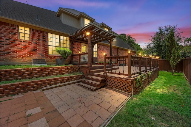 4816 Club View Cir, Mesquite, TX 75150 - fenced backyard featuring a pergola, a wooden deck, and a patio