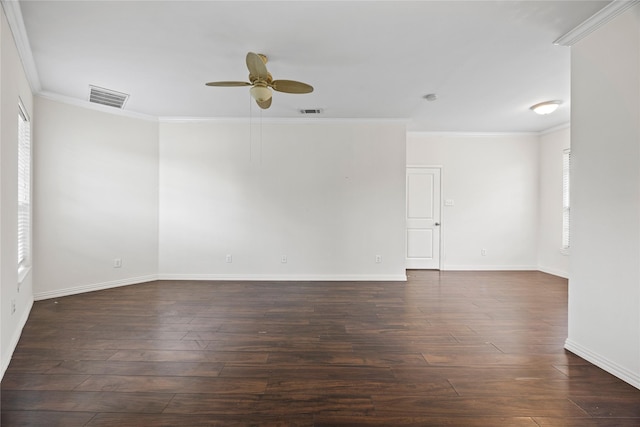 4816 Club View Cir, Mesquite, TX 75150 - empty room with a ceiling fan, ornamental molding, and dark wood-style floors