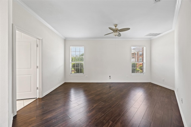 4816 Club View Cir, Mesquite, TX 75150 - spare room with a ceiling fan, crown molding, and dark wood-type flooring