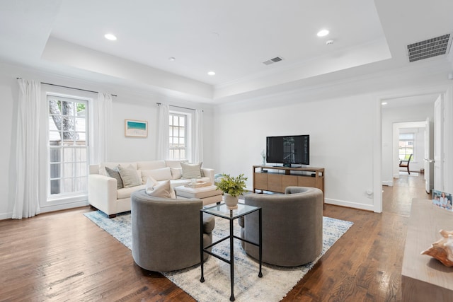 3216 Lovers Ln, University Park, TX 75225 - living room with a raised ceiling, healthy amount of natural light, recessed lighting, and ornamental molding
