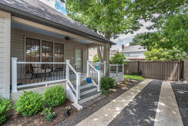 3216 Lovers Ln, University Park, TX 75225 - entrance to property with a porch, a shingled roof, and ceiling fan