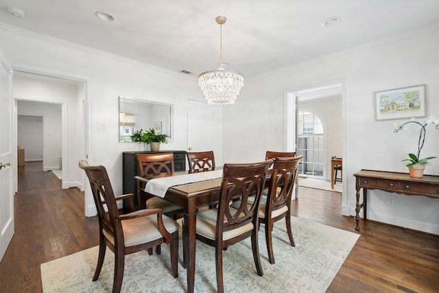 3216 Lovers Ln, University Park, TX 75225 - dining area with a chandelier, crown molding, wood finished floors, and recessed lighting