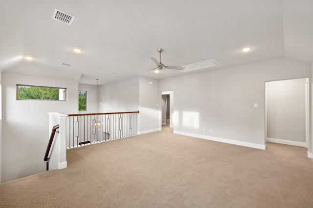 13313 Rembrandt Dr, Frisco, TX 75035 - empty room featuring attic access, recessed lighting, light carpet, ceiling fan, and lofted ceiling