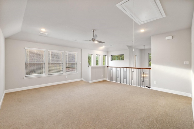13313 Rembrandt Dr, Frisco, TX 75035 - empty room featuring attic access, plenty of natural light, light carpet, recessed lighting, and lofted ceiling