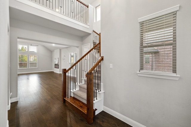 13313 Rembrandt Dr, Frisco, TX 75035 - stairway with wood-type flooring and ceiling fan