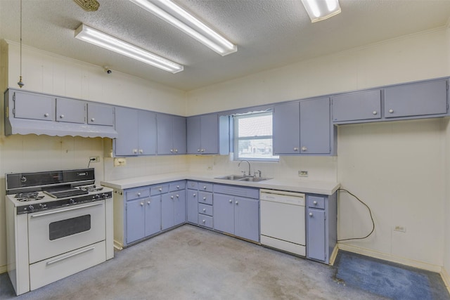 2408 Garden Ln, Arlington, TX 76015 - kitchen with white appliances, under cabinet range hood, light countertops, decorative backsplash, and a textured ceiling