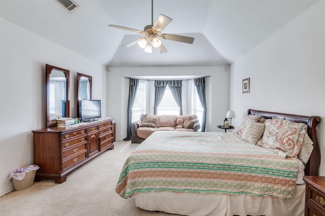5615 Wellston Dr, Arlington, TX 76018 - bedroom with lofted ceiling, light carpet, and ceiling fan