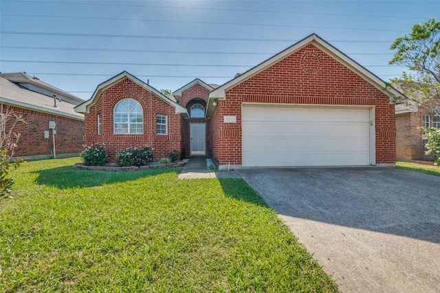 5615 Wellston Dr, Arlington, TX 76018 - view of front facade with concrete driveway, brick siding, a front lawn, and an attached garage