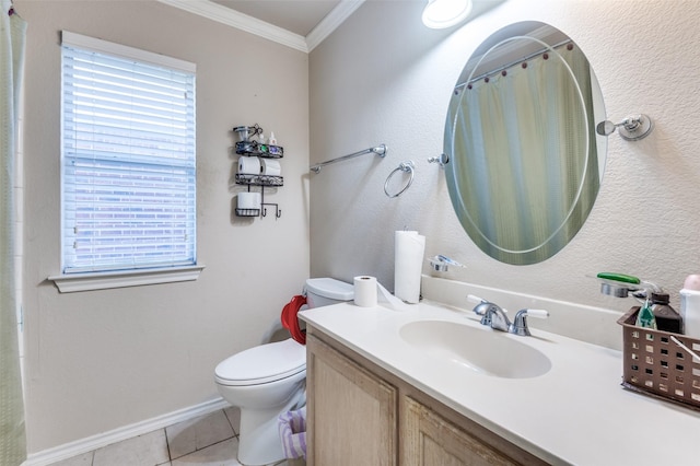 5615 Wellston Dr, Arlington, TX 76018 - full bath with ornamental molding, vanity, tile patterned flooring, and curtained shower