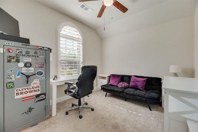 6159 Allatoona Rd, Fort Worth, TX 76179 - office area with a ceiling fan, carpet floors, and lofted ceiling