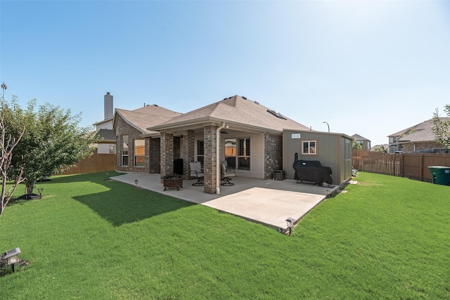6159 Allatoona Rd, Fort Worth, TX 76179 - back of house featuring a patio area, a fenced backyard, a chimney, and brick siding