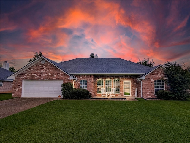 114 Bluebird Ln, Whitehouse, TX 75791 - view of front of property with a front yard, brick siding, an attached garage, concrete driveway, and roof with shingles