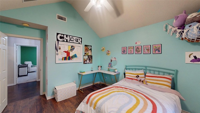 114 Bluebird Ln, Whitehouse, TX 75791 - bedroom with lofted ceiling, wood finished floors, and ceiling fan