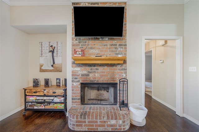 114 Bluebird Ln, Whitehouse, TX 75791 - living area with wood finished floors, ornamental molding, and a fireplace