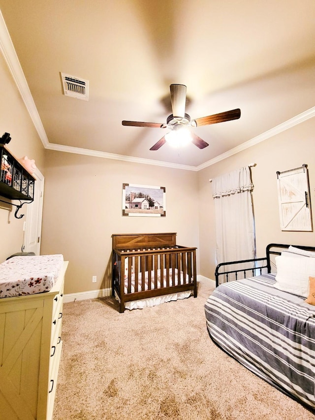 104 St Andrews Ln, Benton, LA 71006 - carpeted bedroom featuring ornamental molding and ceiling fan