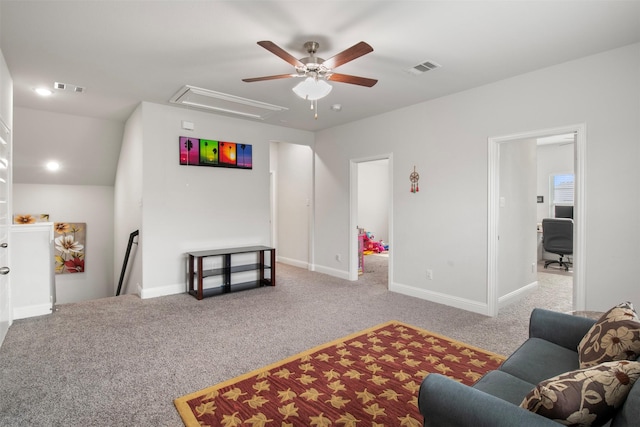 6205 Kent Ln, Celina, TX 76227 - carpeted living area featuring attic access and ceiling fan