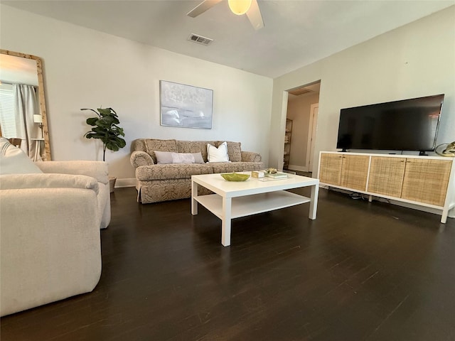 317 W Monterey St, Denison, TX 75020 - living room with ceiling fan and dark wood-type flooring