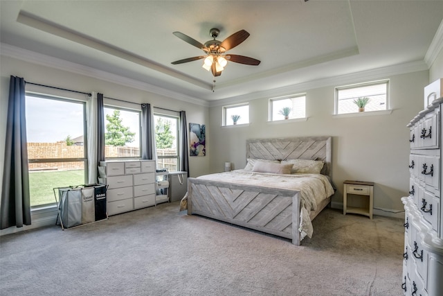 539 Curtiss Dr, Fate, TX 75087 - bedroom featuring a raised ceiling, ornamental molding, carpet floors, and a ceiling fan