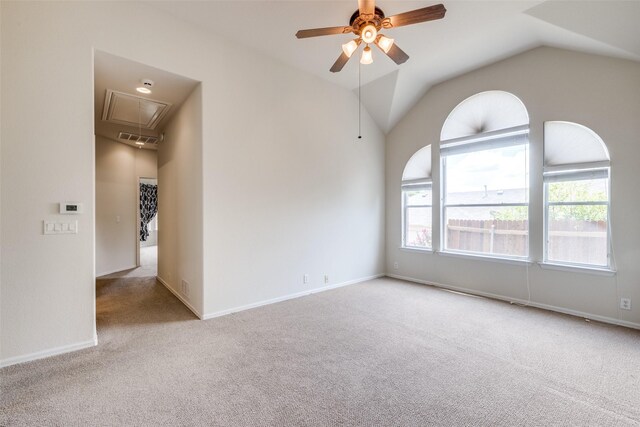 1809 N Holland Rd, Mansfield, TX 76063 - unfurnished room featuring attic access, carpet, a ceiling fan, and vaulted ceiling