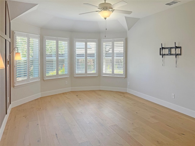 1129 Berrydale Dr, Northlake, TX 76226 - empty room with a ceiling fan, light wood-type flooring, and vaulted ceiling