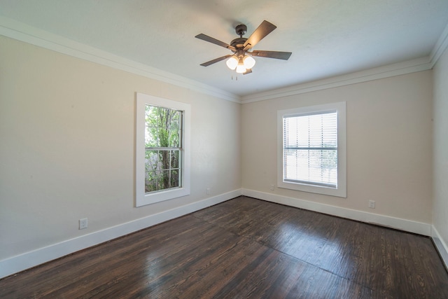 1504 E Rosedale St, Fort Worth, TX 76104 - spare room featuring dark wood-style floors, ornamental molding, and ceiling fan