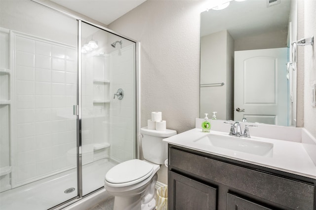 2111 Bentwater Ln, Frisco, TX 75036 - full bathroom with a textured wall, a shower stall, and vanity