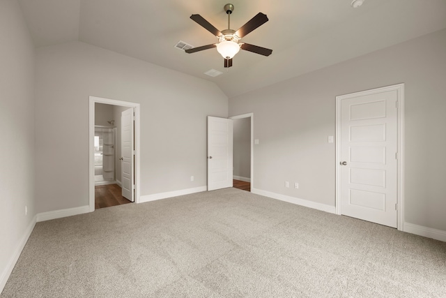 812 13th St, Plano, TX 75074 - unfurnished bedroom featuring carpet floors, lofted ceiling, ensuite bathroom, and a ceiling fan