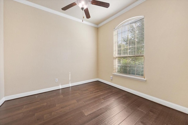 632 Fishback Cir, Plano, TX 75074 - spare room featuring dark wood-style floors, ceiling fan, and ornamental molding