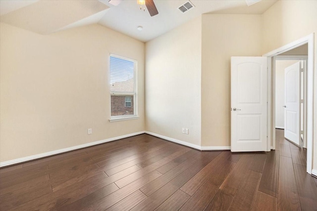 632 Fishback Cir, Plano, TX 75074 - unfurnished room featuring a ceiling fan, dark wood-style floors, and lofted ceiling