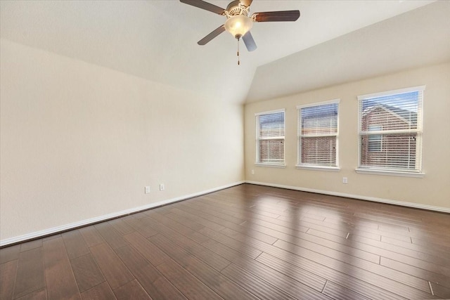 632 Fishback Cir, Plano, TX 75074 - spare room featuring ceiling fan, dark wood-style flooring, and lofted ceiling