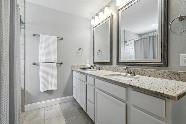 1227 Eaton Ln, Grapevine, TX 76051 - bathroom featuring double vanity and curtained shower