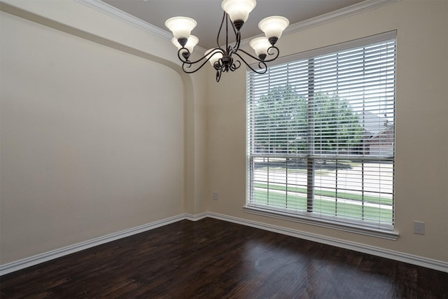 1220 Berkeley Dr, Burleson, TX 76028 - unfurnished room with a chandelier, plenty of natural light, crown molding, and dark wood-style flooring