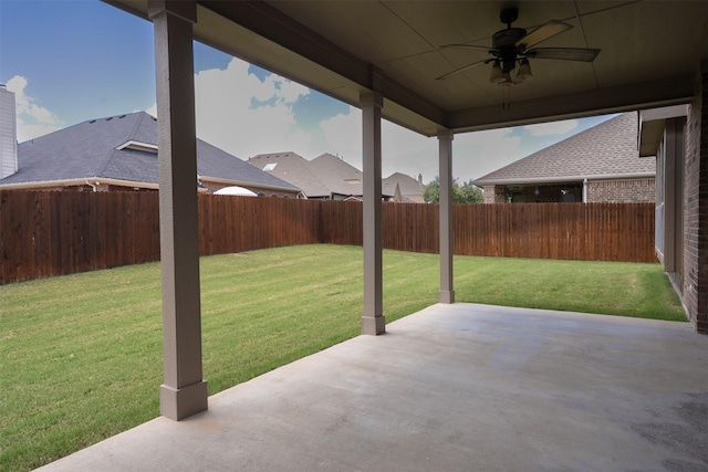 1220 Berkeley Dr, Burleson, TX 76028 - fenced backyard featuring a ceiling fan and a patio