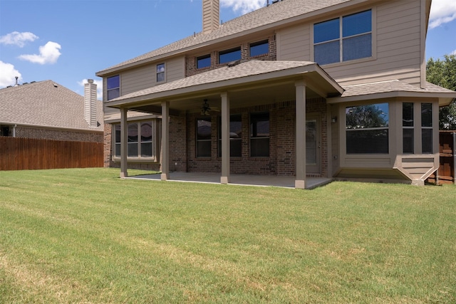1220 Berkeley Dr, Burleson, TX 76028 - back of house with a patio, brick siding, a shingled roof, and a ceiling fan