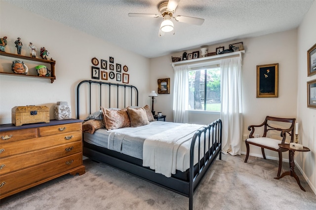 5205 Shady Springs Ct, Arlington, TX 76017 - bedroom featuring light colored carpet, a textured ceiling, and ceiling fan