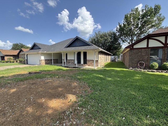 510 Betsy Ross Dr, Arlington, TX 76002 - view of front of property with driveway, brick siding, covered porch, a garage, and a front yard