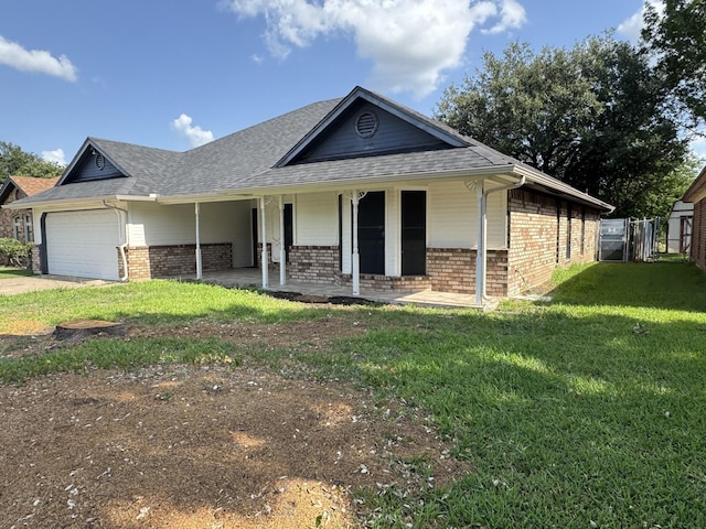 510 Betsy Ross Dr, Arlington, TX 76002 - view of front of home featuring brick siding, an attached garage, covered porch, roof with shingles, and concrete driveway