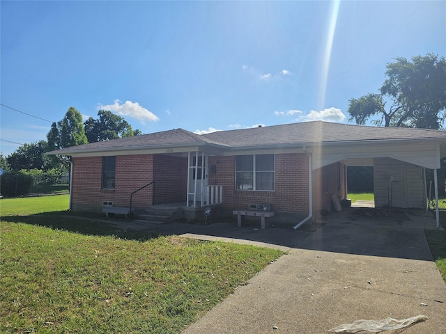 1120 H Ave, Plano, TX 75074 - ranch-style home with brick siding, concrete driveway, a front lawn, and a carport