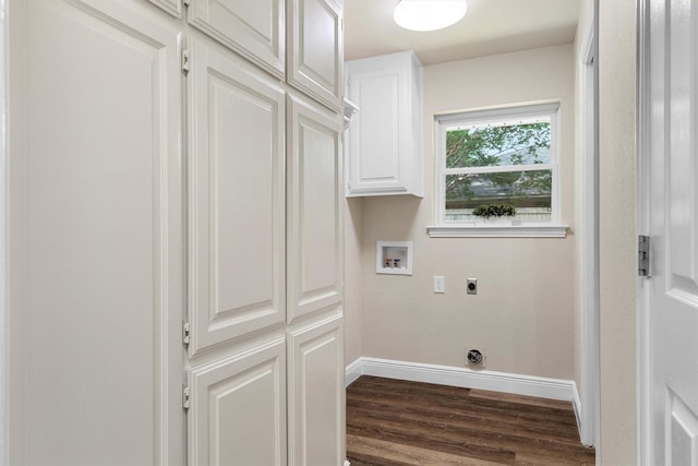 334 Pebblebrook Dr, Grapevine, TX 76051 - laundry area featuring hookup for an electric dryer, cabinet space, washer hookup, and dark wood finished floors