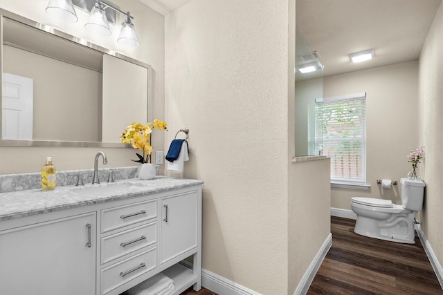 334 Pebblebrook Dr, Grapevine, TX 76051 - bathroom with wood finished floors, vanity, and a textured wall