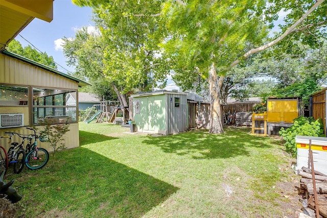 4913 Rutland Ave, Fort Worth, TX 76133 - fenced backyard with a storage shed and a playground