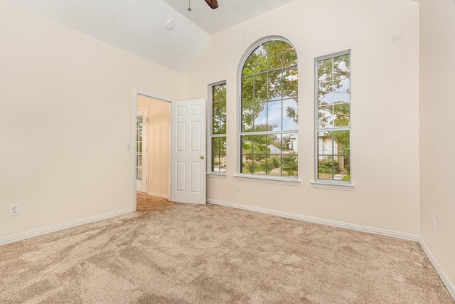 2248 Amy Ln, Plano, TX 75074 - spare room featuring carpet flooring, a ceiling fan, and lofted ceiling