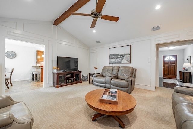 325 Los Santos Dr, Garland, TX 75043 - living room featuring ceiling fan, a decorative wall, recessed lighting, and light colored carpet