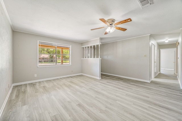 1016 Meadowlark Ln, Stephenville, TX 76401 - empty room with light wood-style flooring, a ceiling fan, and crown molding
