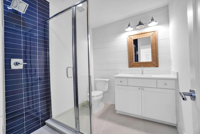 301 E Wall St, Grapevine, TX 76051 - bathroom with a shower stall, vanity, and tile patterned flooring