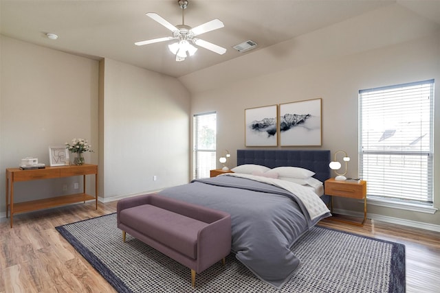 1201 Claire Ct, Burleson, TX 76028 - bedroom featuring light wood-type flooring, lofted ceiling, and ceiling fan