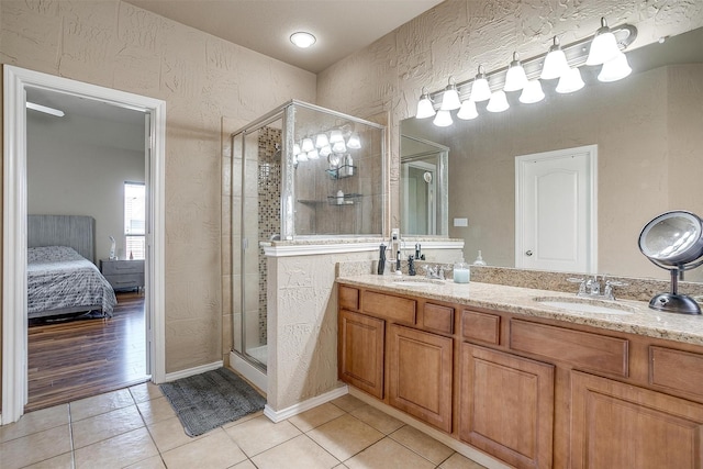 1201 Claire Ct, Burleson, TX 76028 - full bath featuring ensuite bath, a stall shower, tile patterned flooring, and double vanity