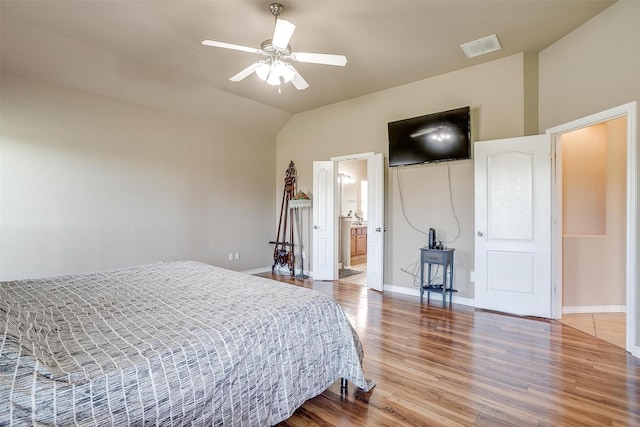 1201 Claire Ct, Burleson, TX 76028 - bedroom featuring wood finished floors, lofted ceiling, and a ceiling fan