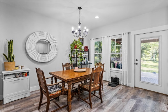1685 Fleming Rd, Bells, TX 75414 - dining space with a chandelier, plenty of natural light, wood finished floors, and recessed lighting