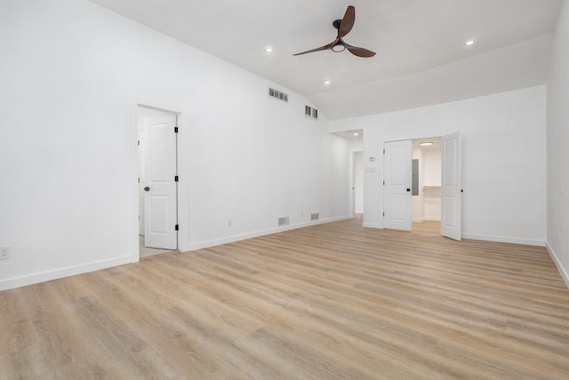4942 Thunder Rd, Dallas, TX 75244 - unfurnished bedroom featuring vaulted ceiling, light wood-style flooring, recessed lighting, and a ceiling fan